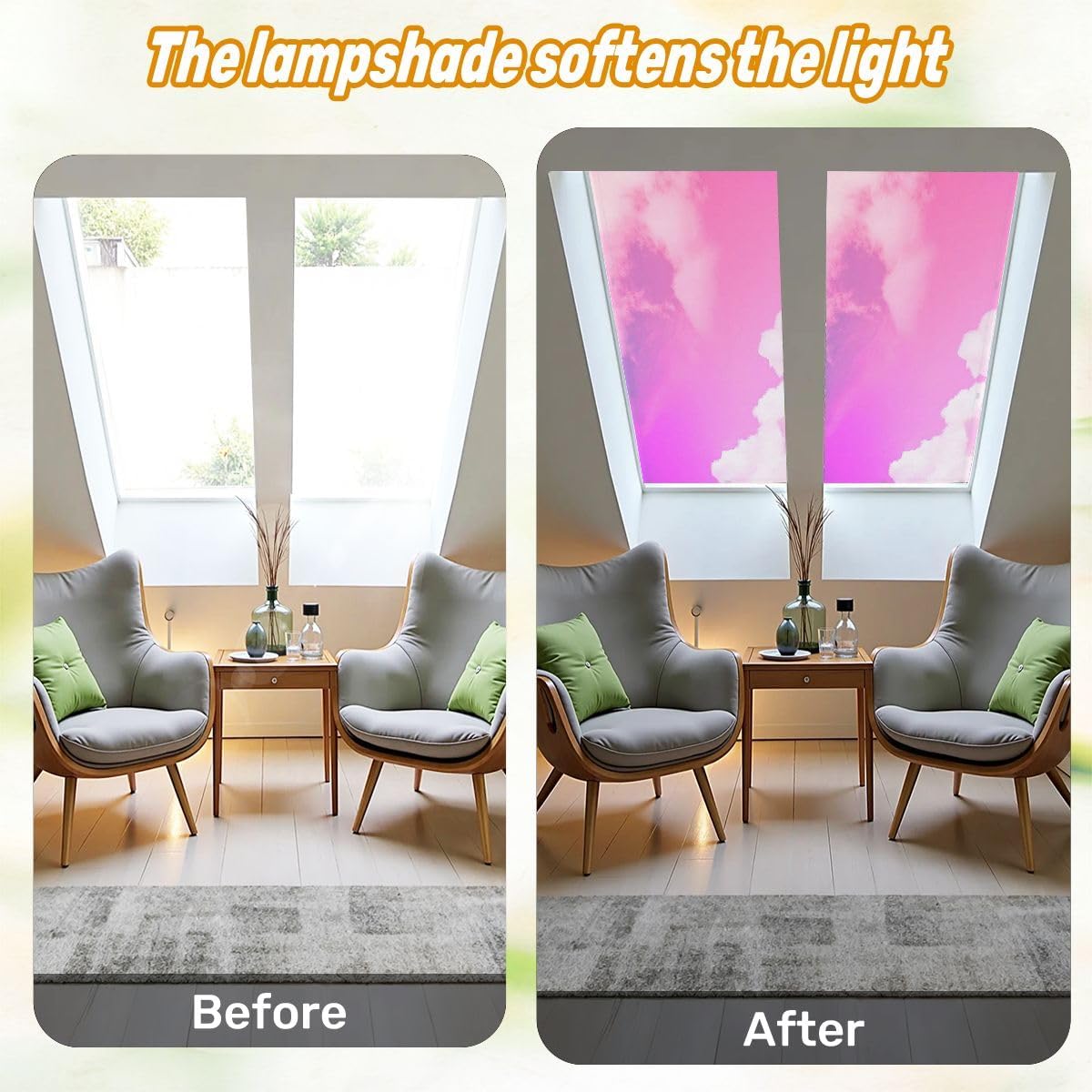 Fluorescent Light Covers for Ceiling Lights Beauty sweet pink gray colorful fluffy clouds sky multi color rainbow Easy to Install Magnetic Light Filter for Classroom Office Hospitals School Home Decor