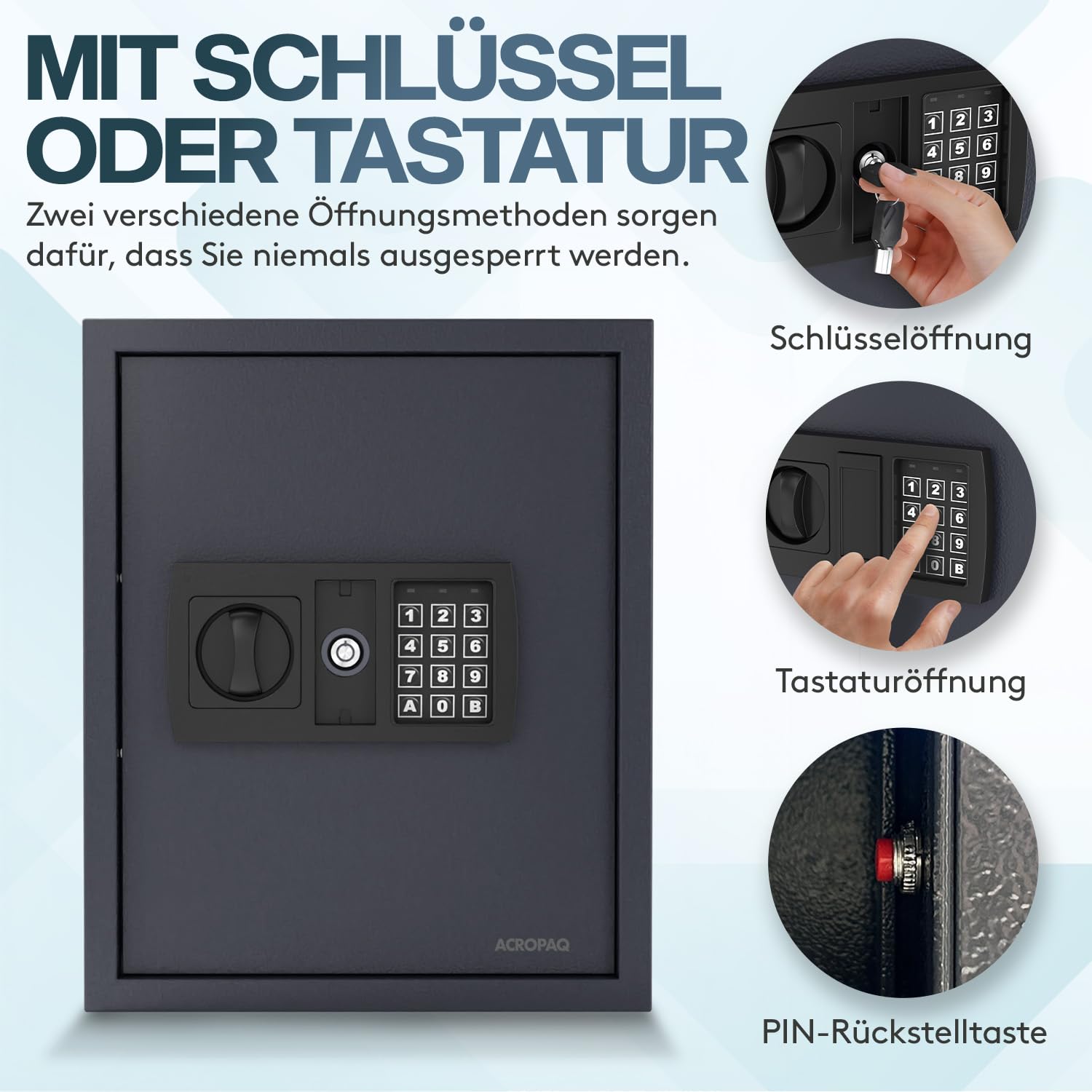 ACROPAQ Schlüsselschrank mit Zahlencode - Für bis zu 48 Schlüssel, Inkl. 48 Anhänger, Mit elektronischer Sicherung, Schwarz - Schlüsselkasten groß, Schlüsselsafe mit Code, Schlüsseltresor