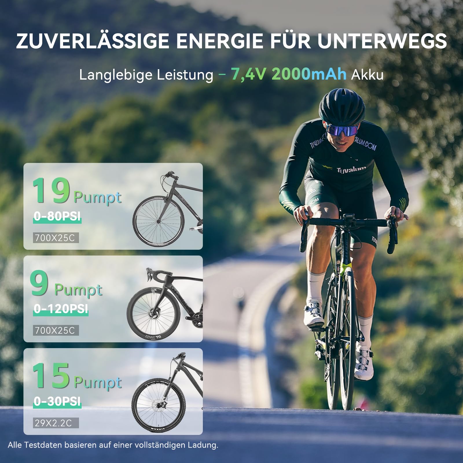 CYCPLUS A3 Mini Elektrische Fahrradpumpe, Tragbare Akku-Luftpumpe bis 120 PSI mit Auto-Stopp, für Presta- und Schrader-Ventile, geeignet für Rennrad, Mountainbike, E-Bike und Motorrad