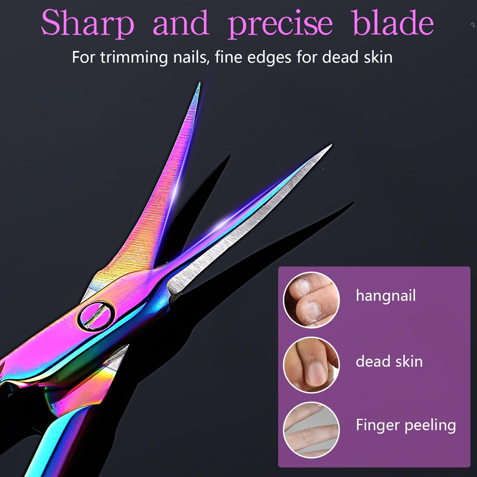 Ciseaux à Cuticules Courbés Extra Fins - Sourcils de Précision, Manucure, Ongles Professionnels en Acier Inoxydable (Coloré)