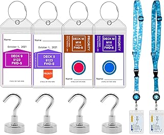 Cruise Essentials Kit, 4 Packs Luggage Tag Holders + 4 Heavy Duty Cruise Cabin Magnetic Hooks +2 Retractable Cruise Lanyards, Most Commonly Used Cruise Items, Compatible All Cruise Lines (A)