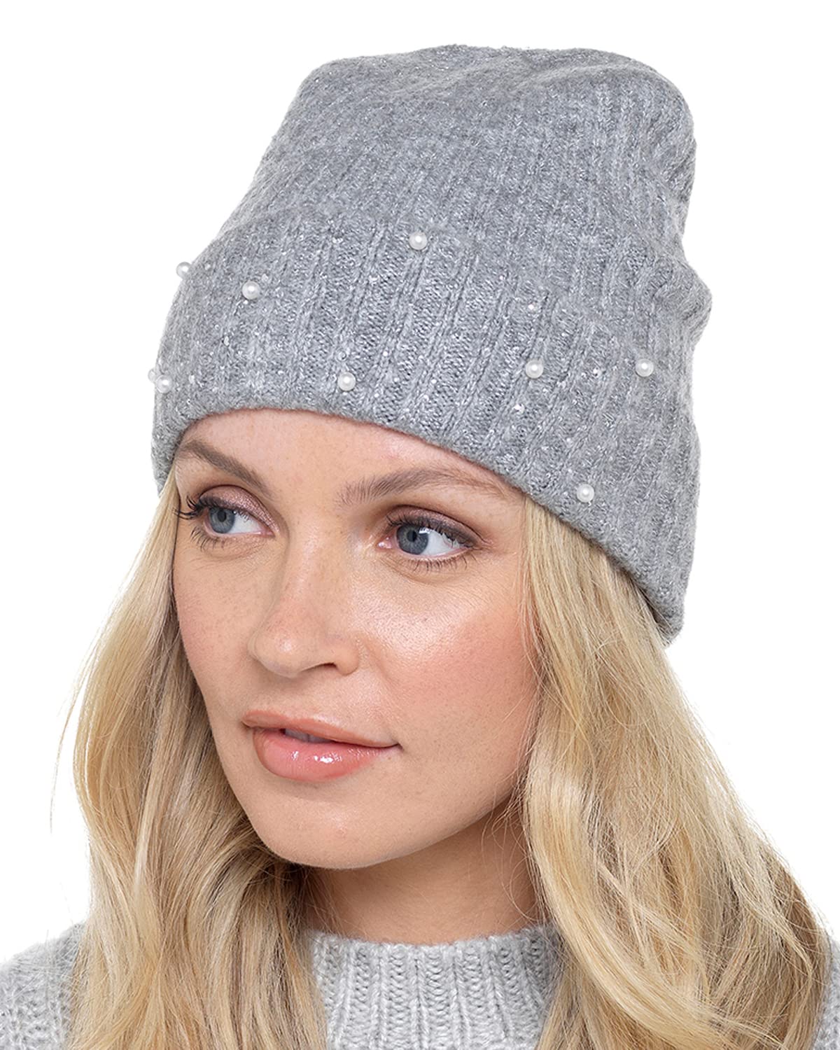 Undercover Ladies Sequin & Pearl Turn Up Hat GL895 Grey