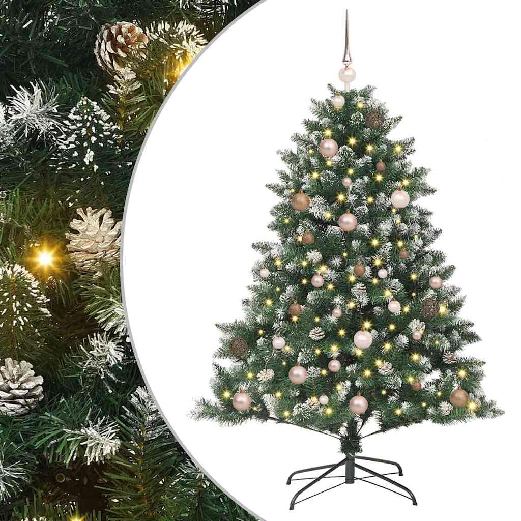 150cm LED Kunstbaum warmweiß 150LED 720PVC Kiefernzapfen+61Kugeln platzsparend für Wohnzimmer Wintergarten Garten Büro