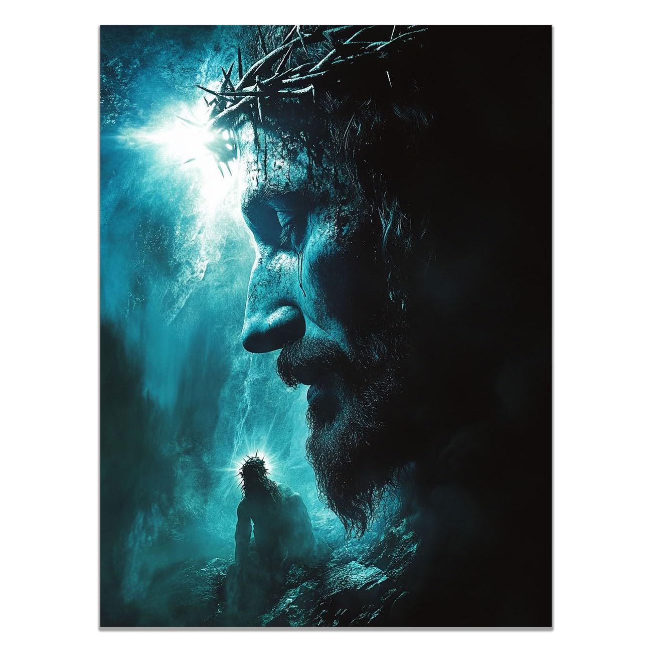 QUSAAOU Jesus Canvas Wall Art Jesus with the Cross Picture Prints God Posters Catholic Artwork for Spiritual Room Bedroom Home Decor(blue)-80x120cm Unframed