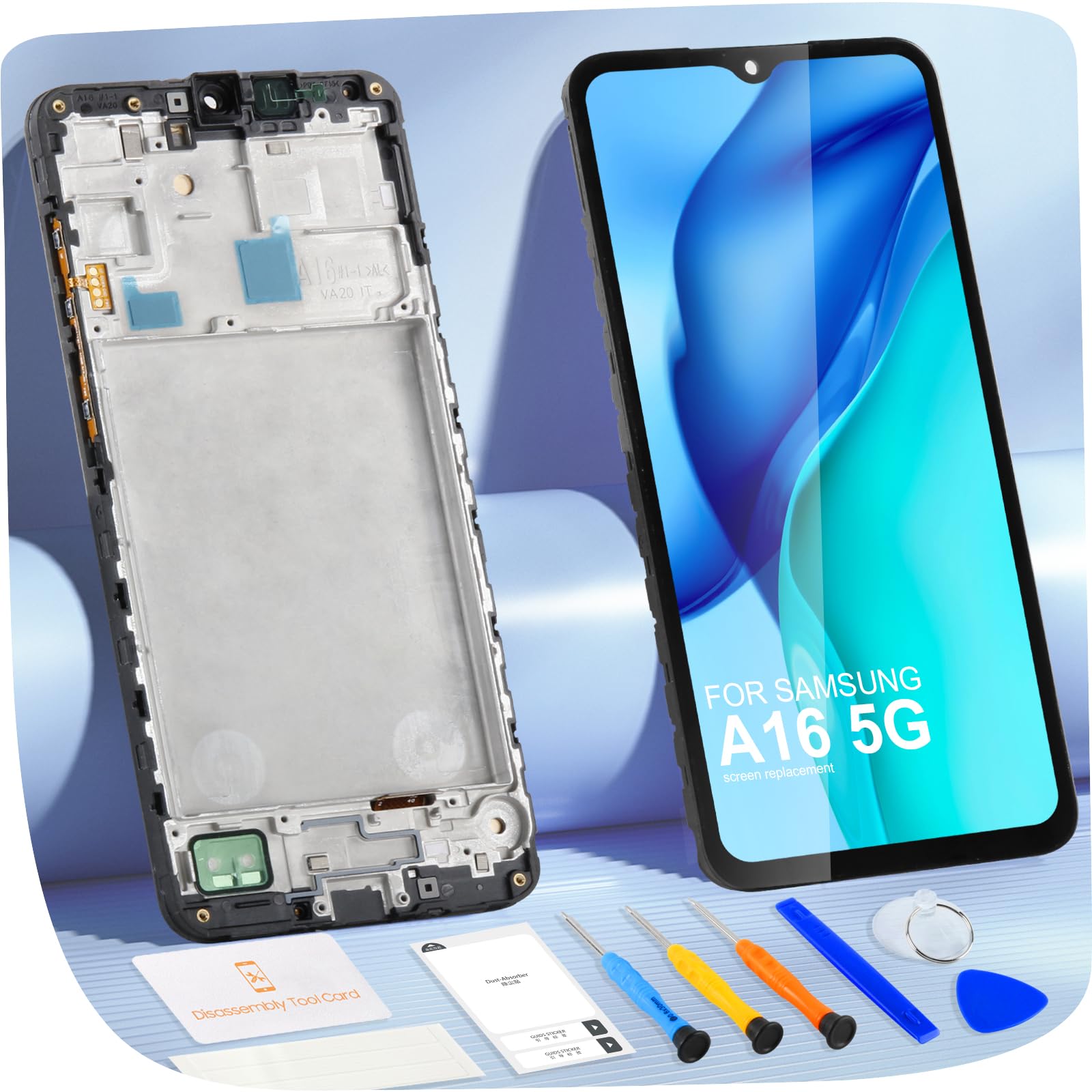 ARSSLY Écran LCD pour Samsung Galaxy A16 5G LCD Display pour Samsung A16 5G SM-A166B SM-A166P SM-A166E Écran Tactile Digitizer Assemblage de Remplacement avec Kit de Réparation (Noir avec Cadre)
