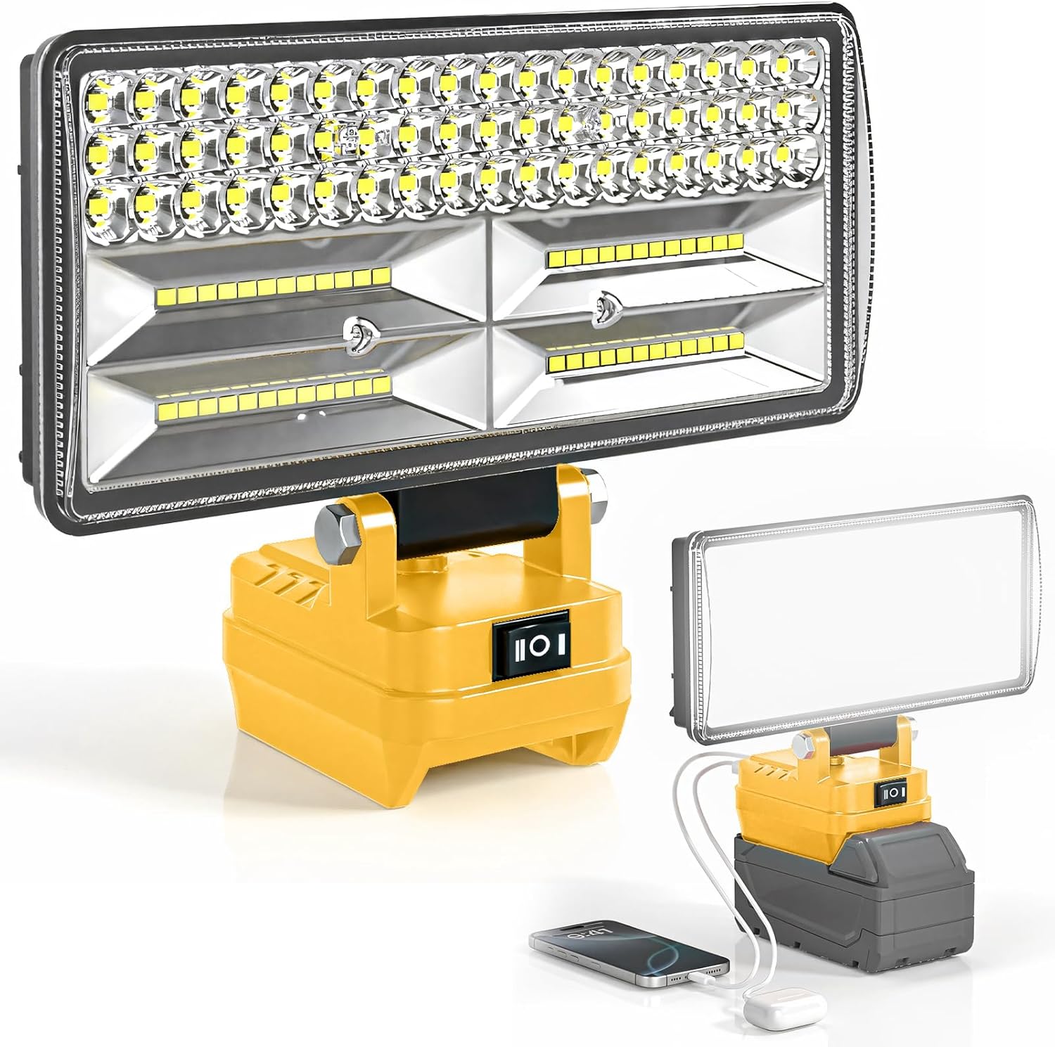 12000 Lumen 102 LED Work Light Compatible with Dewalt 20V Max Battery, 96W Cordless Jobsite Flood Light with Dual USB-A Charging Ports, Bright Portable Outdoor Flashlight (Battery Not Included)