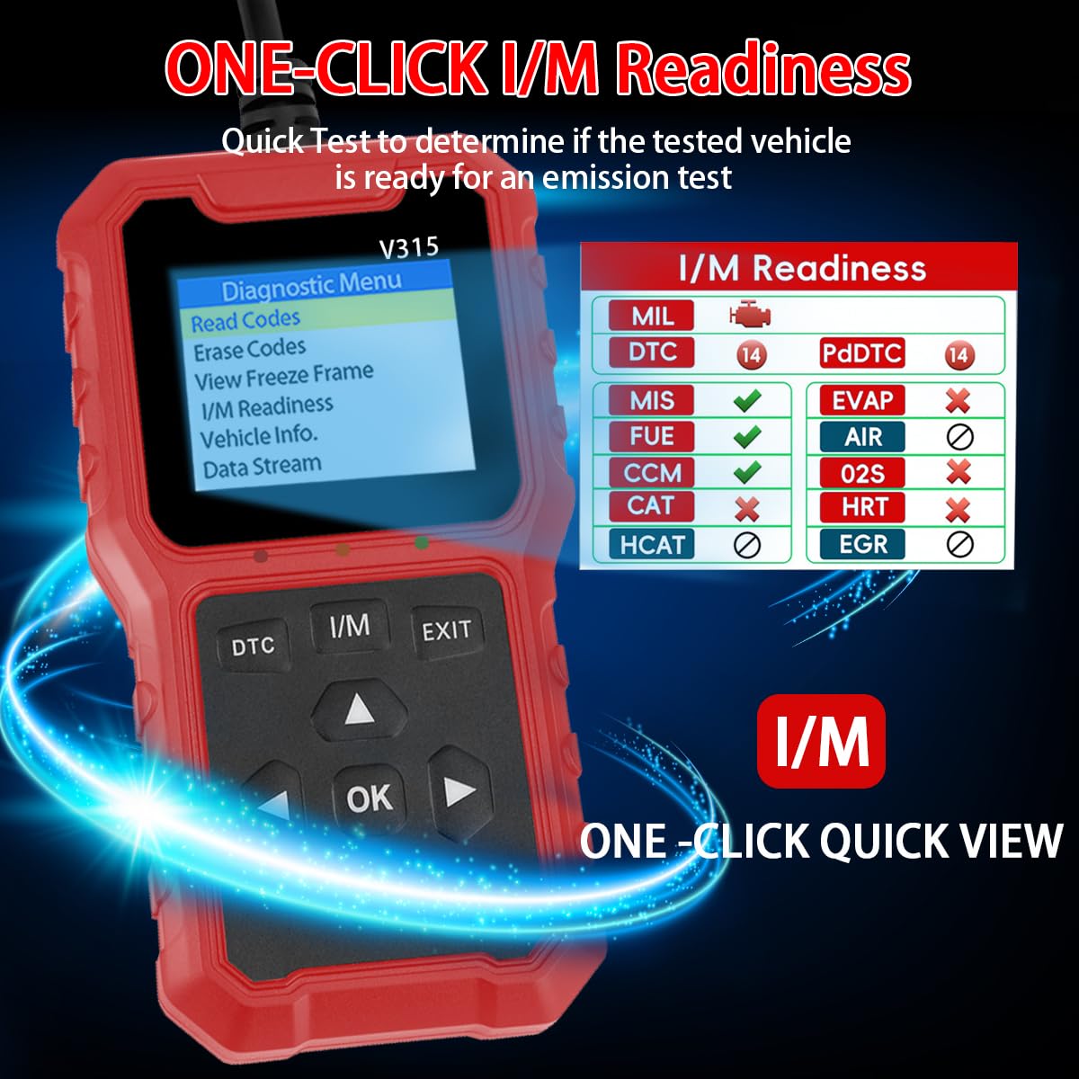 V315 Narzędzie diagnostyczne OBD2, czytnik kodów, narzędzie diagnostyczne światła silnika, tester napięcia akumulatora, do samochodów osobowych i ciężarowych OBD2 od 1996 roku