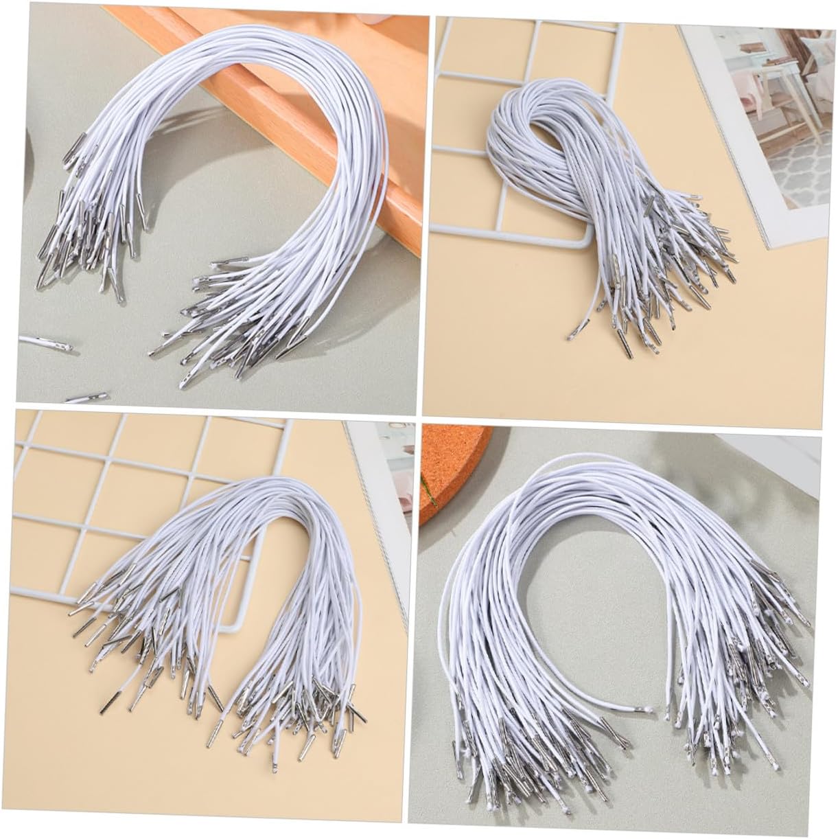 TIDTALEO 200pcs Soft Stretch Elastic Cords with Metal Ends Round Drawstring Cord for Mask Making Craft Projects Bookbinding DIY Party Accessories White