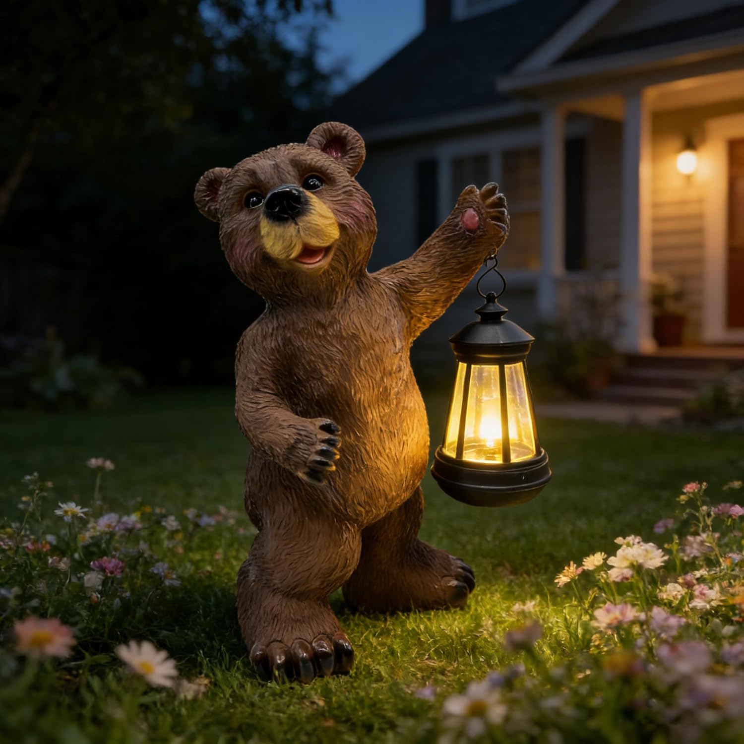 Solar Lantern Garden Statues Decor, 14" Large Outdoor Bear Figurine Lights for Yard Patio Decoration - Unique Christmas Housewarming Gift for Grandma Wowen Mom
