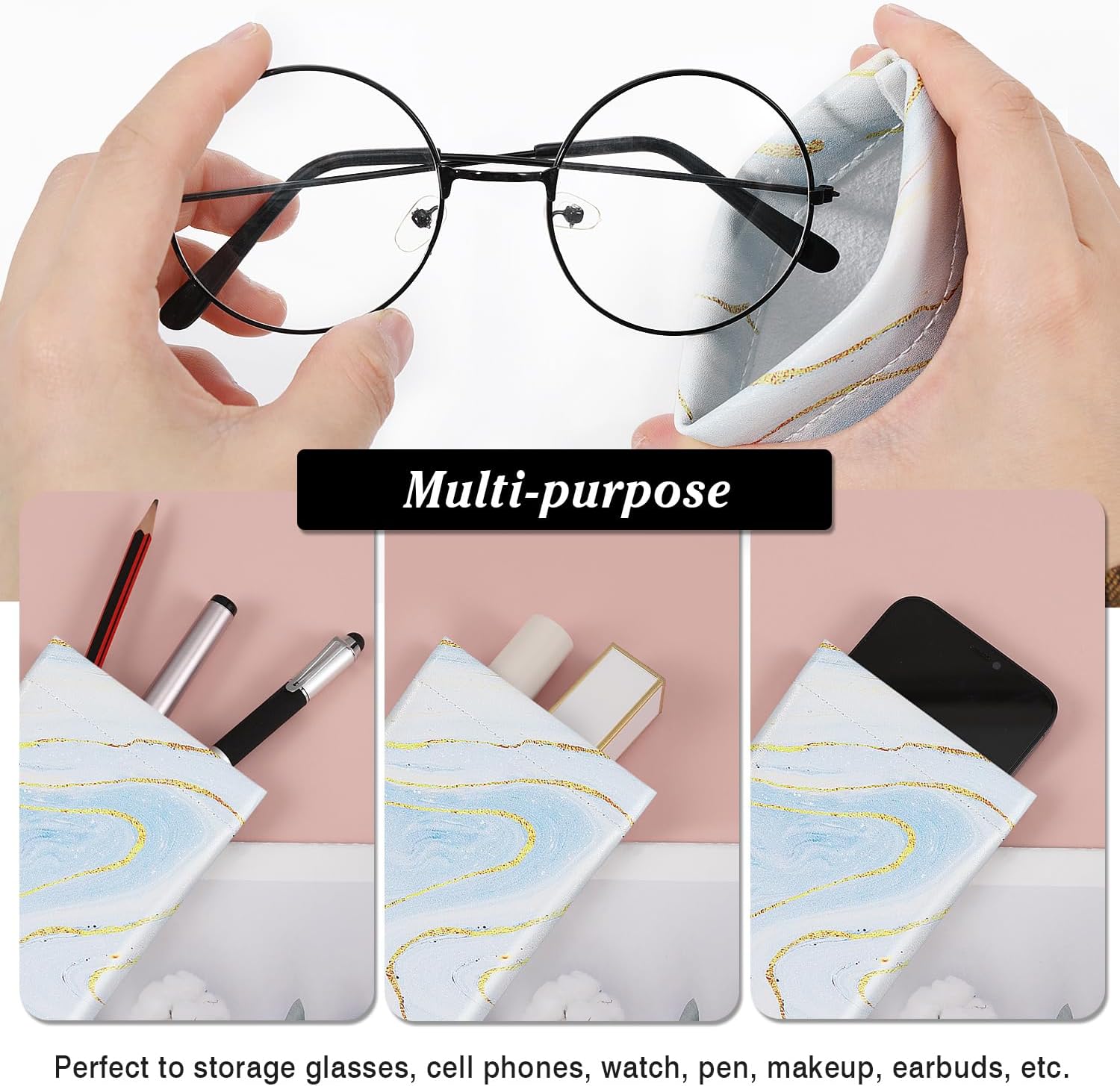 MoKo Squeeze Top Glasses Pouch, Portable Leather Soft Sunglasses Case Anti-Scratch Eyeglasses Bag Goggles Sleeve