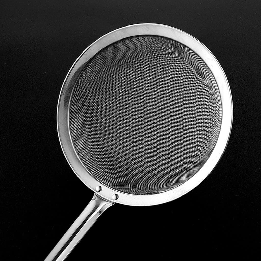 ENGENDER Strainer with Handle Kitchen Skimmer Extra Fine Colander Strainer Stainless Steel Mesh Household Spoon Draining(Large)