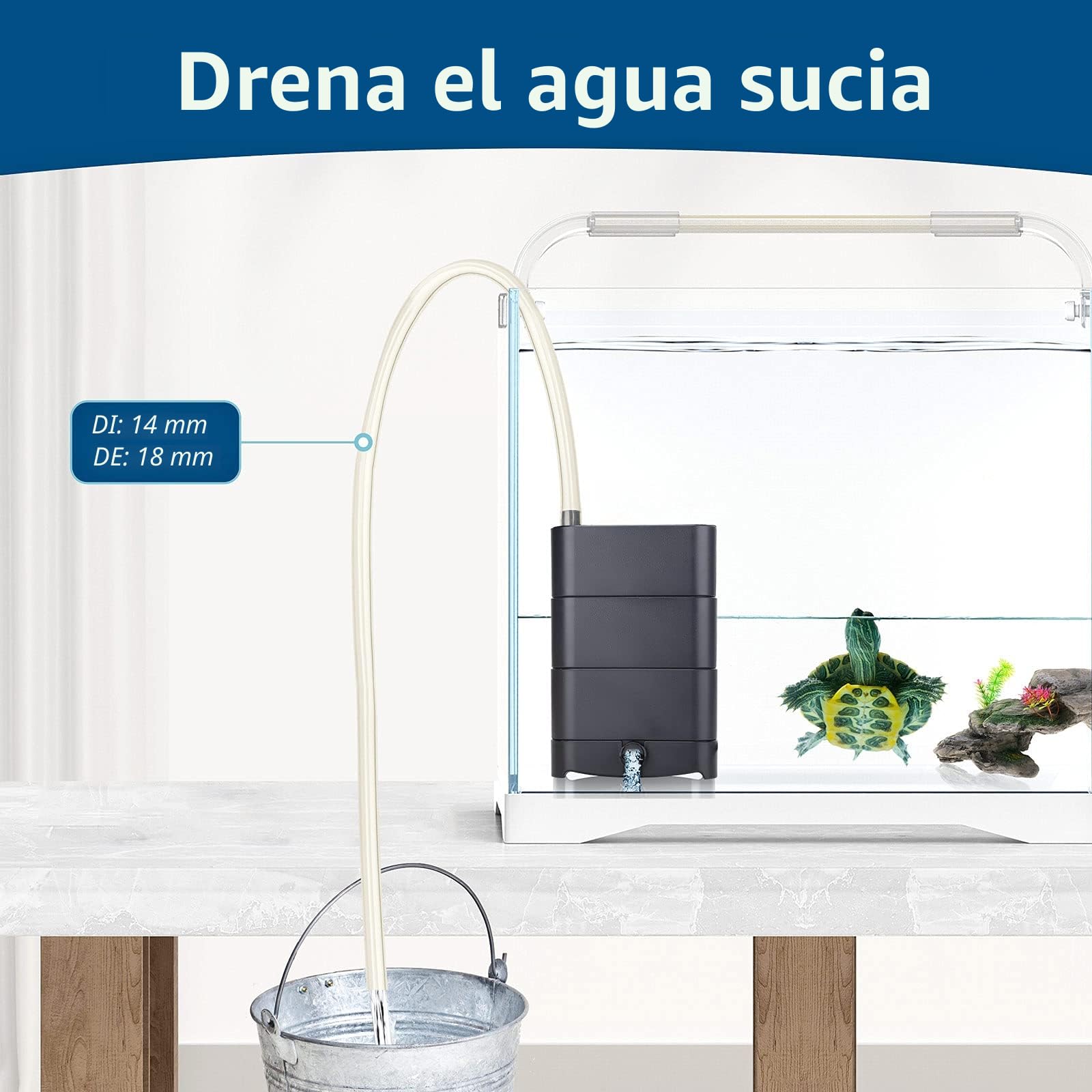 hygger Filtro Acuario 580L/H, Filtro Pecera Interno, 75 a 190 Litros, Filtración Biológica para Acuarios Anfibios, con 2 Esponjas y Biobolas, para Tortugas, Cangrejos y Ranas