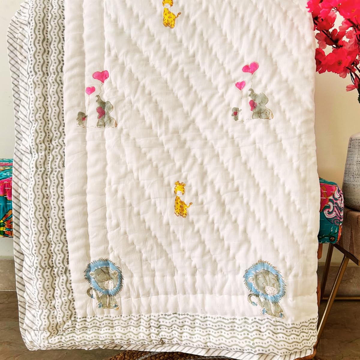 Playful Stitches Toxic- Free Baby Blanket for Kids, 0-5 Years | Pure Cotton All Season Quilt/Winter Blanket for Kid -Made with Natural Dye Pure Cotton | Size- 40 X 60 in | 250 GSM | - Multi Unicorn