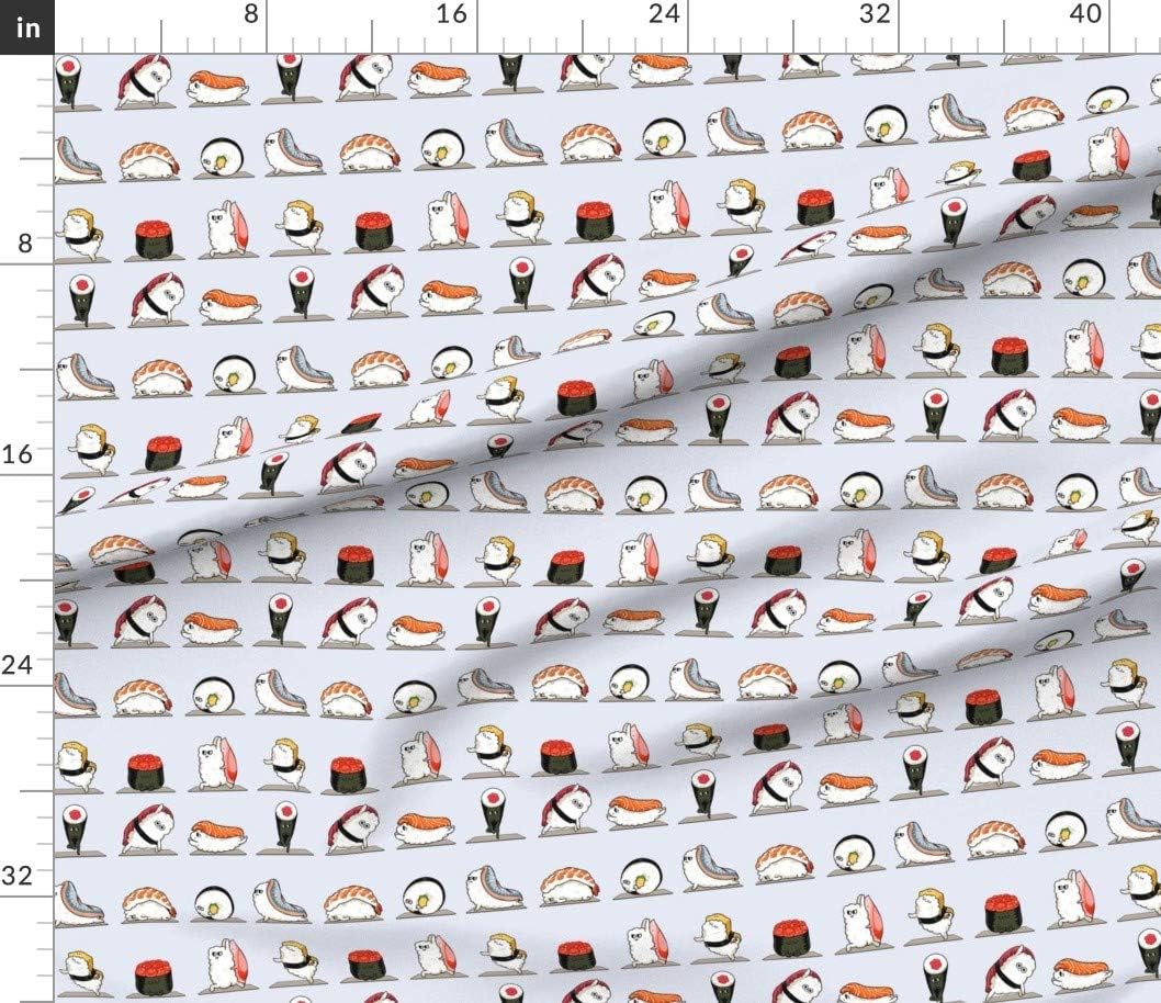 Spoonflower Fabric - Funny Sushi Yoga Gym Fitness Food Workout Healthy Printed on Petal Signature Cotton Fabric Fat Quarter - Sewing Quilting Apparel Crafts Decor