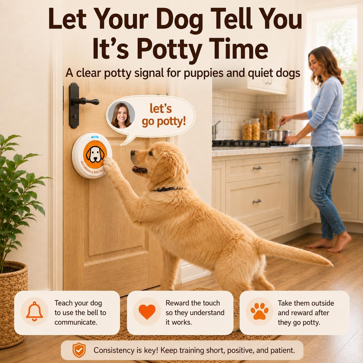 ChunHee Recordable Dog Doorbell – Train Your Dog with Your Own Voice, Puppy Potty Training Bell for Dogs to Go Outside, 5 Adjustable Volume Dog Button with Potty & Outside Sounds
