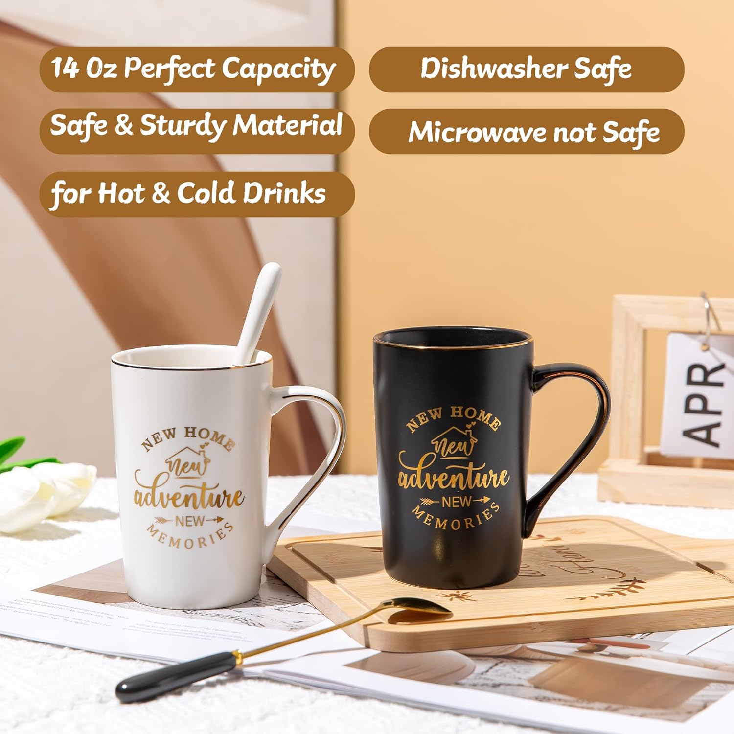 House Warming Gifts, Closing Gifts for Home Buyers, House Warming Gift for Women Men Couples Newlywed Friends, New Home New Adventure Coffee Mugs Set, 14 Oz - Image 2