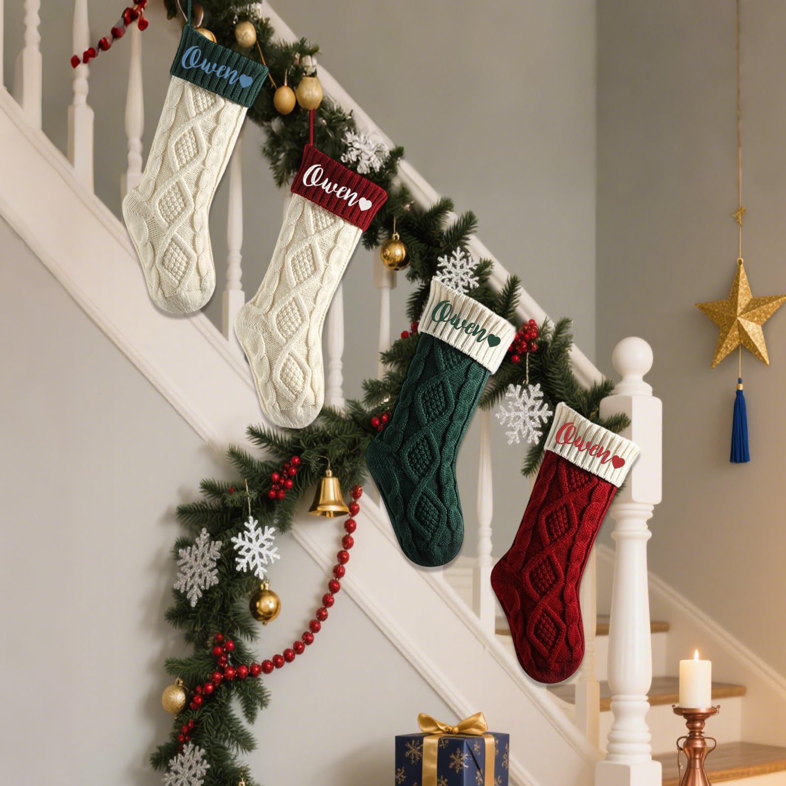 Personalisierte bestickte Namensstrümpfe, Weihnachten, benutzerdefinierte Namen, gestrickte Strümpfe für Kamin-Dekoration