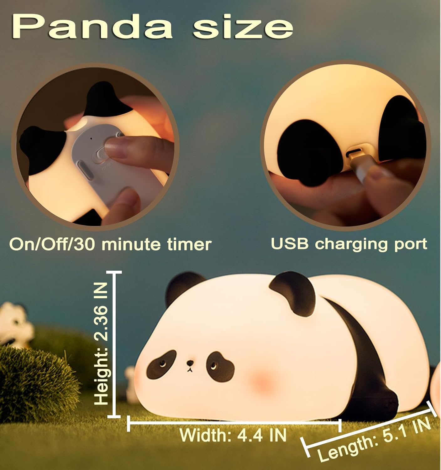 HAPPYBAG Panda Gifts, Cute Rechargeable Panda Lamp for Kids Room, Silicone Touch Night Light for Baby Nursery, Dimmable Lamp for Bedrooms - Image 4