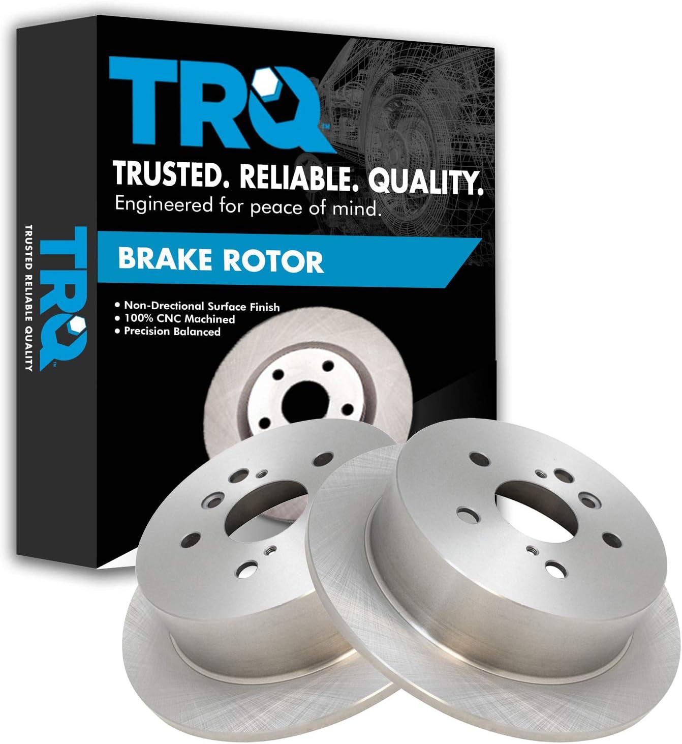 TRQ Rear Brake Rotors Set Solid Compatible with 2004-2006 Lexus RX330 2007-2009 RX350 2006-2008 RX400h 2004-2007 Toyota Highlander