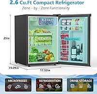 Vista 2 de COWSAR - Mini refrigerador de 2.6 pies cúbicos con congelador, refrigerador compacto de una puerta, 7 ajustes de temperatura ajustable, 2 estantes