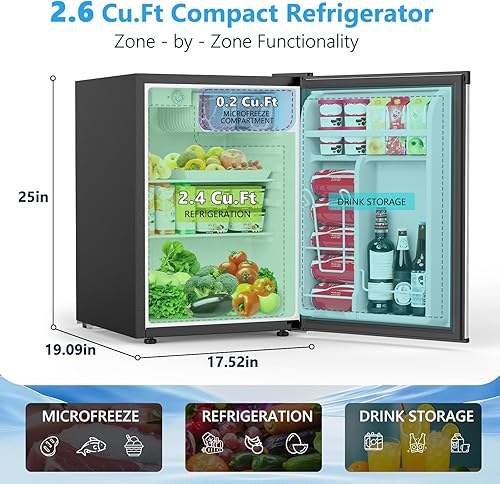 Miniatura 2 de COWSAR Mini refrigerador de 2.6 pies cúbicos con congelador, refrigerador compacto de una sola puerta, 7 ajustes de temperatura ajustable, 2