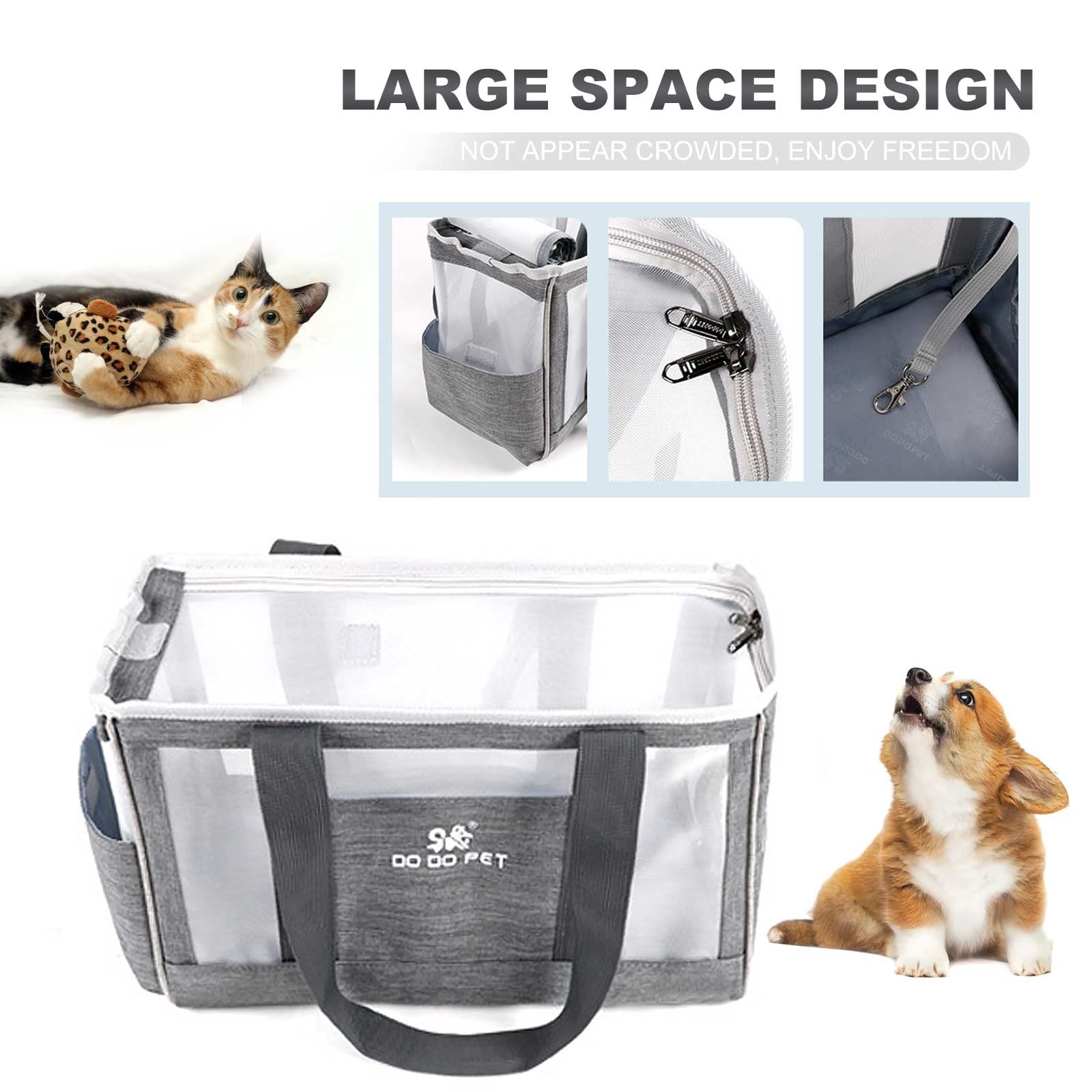 PETCUTE Transportin Gato Perro,Respirable Bolsa Transporte Transpirable para Mascota con Correa de Seguridad Interior,Transportín Perro Pequeño con Colchoneta Removible,Aerolínea Aprobada