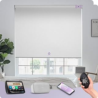 Graywind Motorized Blackout Roller Shades Custom Window Covering (White) | Smart Blinds Window Covering with Remote for Smart Home Office indoor
