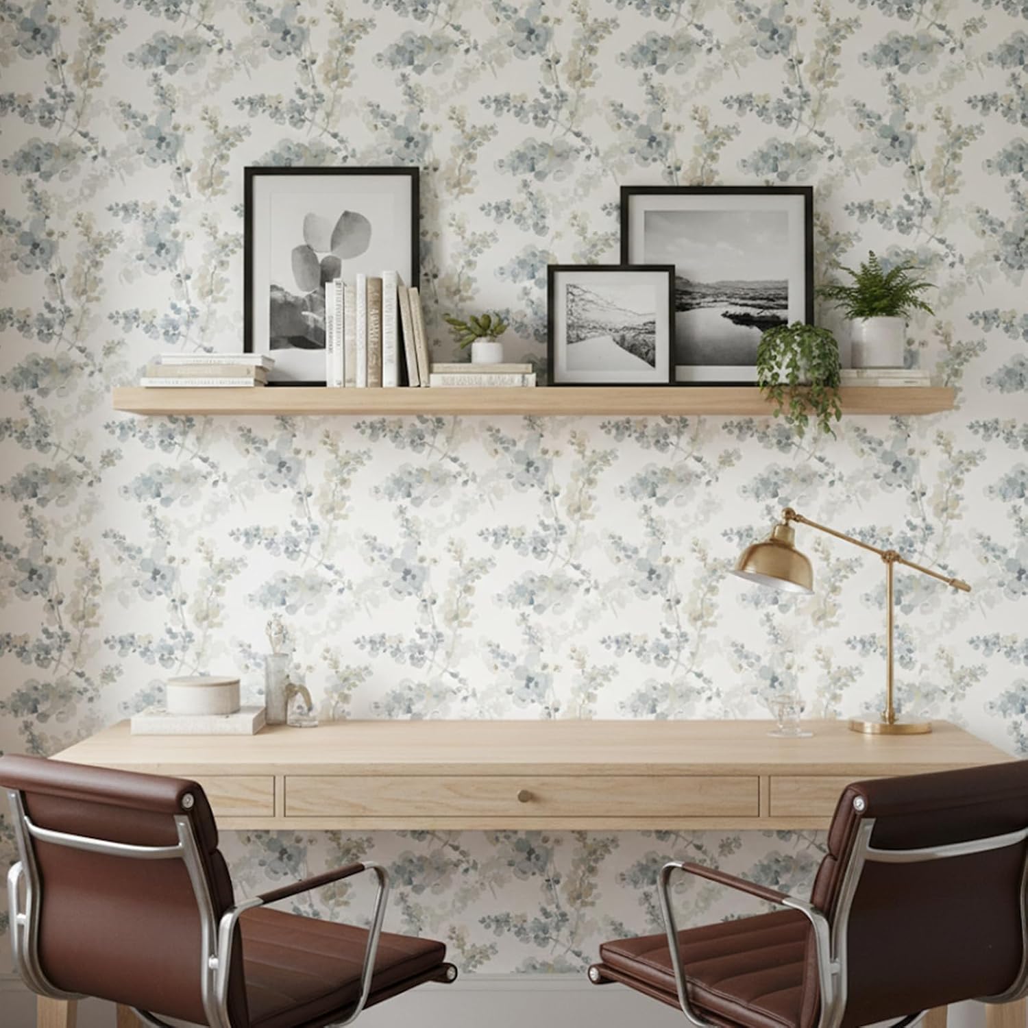Floral Peel and Stick Wallpaper,Boho Blue Watercolor Flower Self Adhesive Wallpaper Boho Contact Paper Removable Decorative Wall Paper for Bedroom Bathroom Shelf Liner Decor Vinyl 17.3" x 78.7"