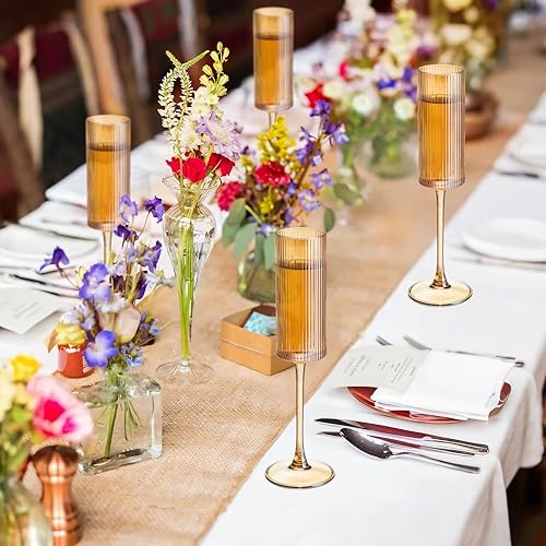 Miniatura 6 de Juego de 6 copas de champán, copas de champán vintage de cristal acanalado soplado a mano de 6 onzas, tallo largo, elegantes copas de vino espumoso,