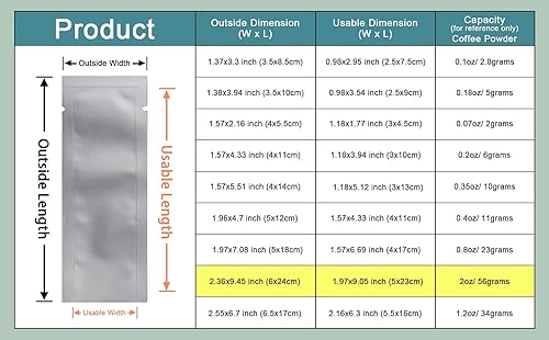 Miniatura 3 de 100 unidades de 2.36 x 9.45 pulgadas (tamaño interior de 1.97 x 9.05 pulgadas) para almacenamiento de alimentos y café, sellables con calor de 3.34