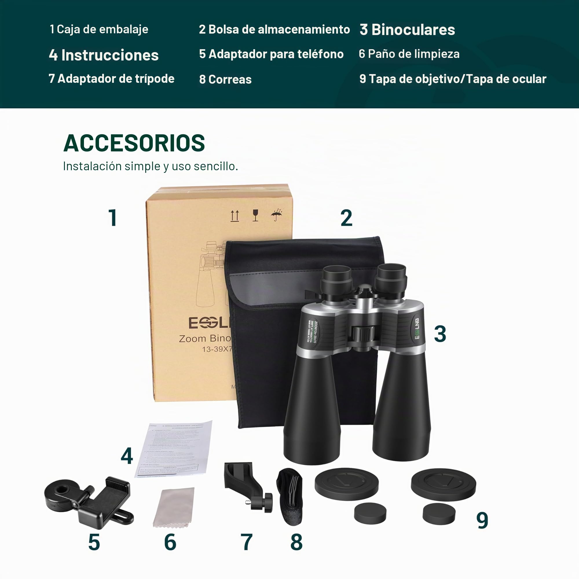 ESSLNB Prismatico Astronomico 13-39X70 Binoculares de Largo Alcance con Adaptador de Teléfono Adaptador de Trípode y Bolso para Terrestre Visita Caza Turismo
