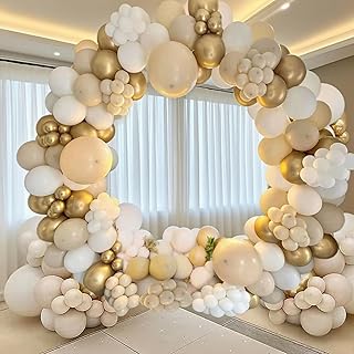 Luftballons Girlande Beige,Luftballons Weiß Gold Sandweiß Metallic Gold Nude Latex Ballons Geburtstagsdeko für Birthday Geburtstag Hochzeit Boho Party Dekoration