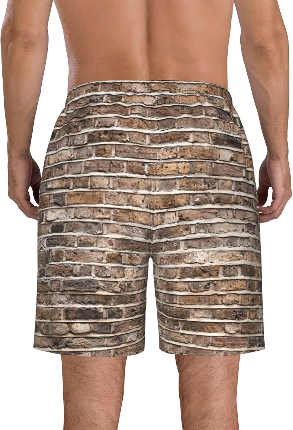 Brick wall Print Men's Hawaiian Beach Shorts Elastic Novelty Summer Casual Shorts with Pocket