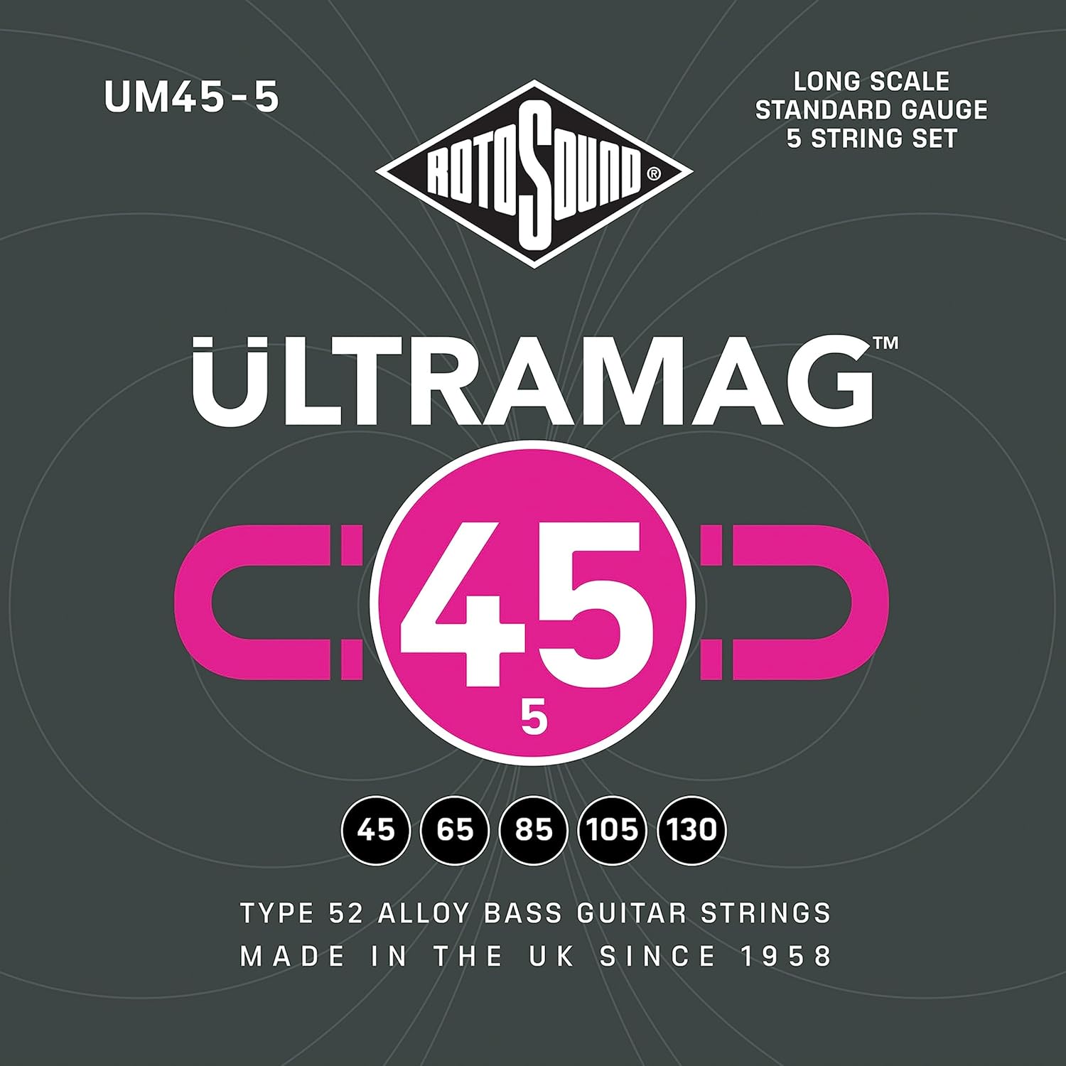 Rotosound strings for electric bass ULTRAMAG 52 ALLOY ROUNDWOUND 5-str. UM45-Standard 45-130, Grey