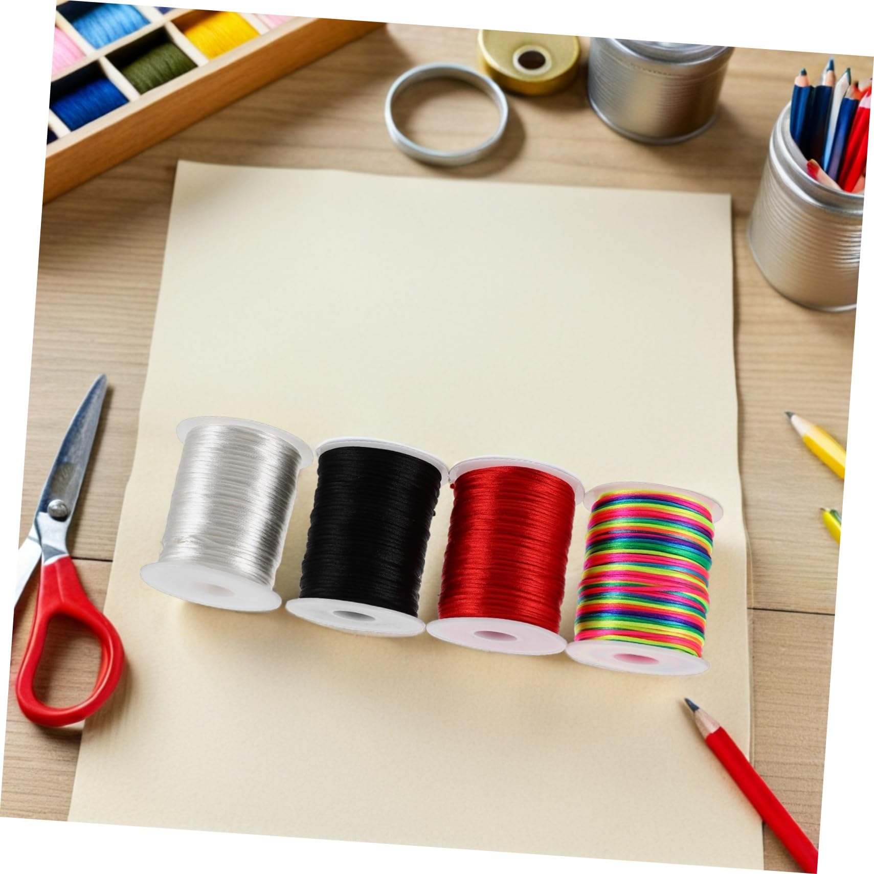 4 Cordoncino Cerato per Bracciali e Collane Filo Cerato Resistente per Macramè Twine per Gioielli e Fai da Te Colori Rosso Bianco
