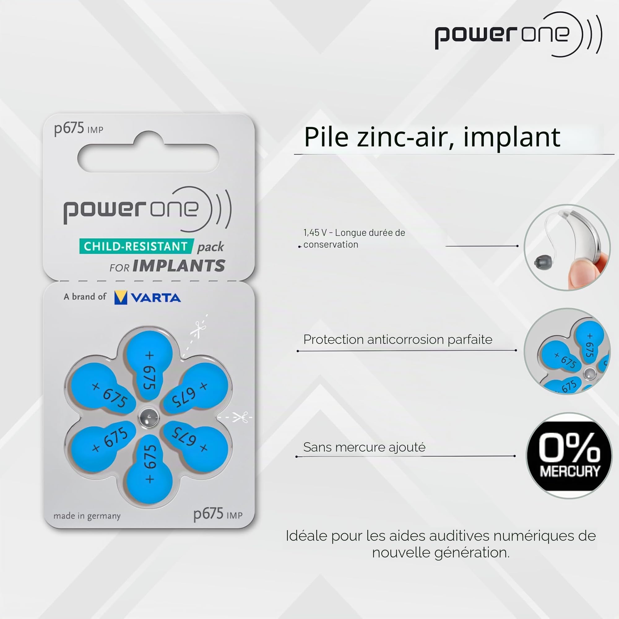 60 pièces Varta Implant Plus, 675-570 mAh, 1,4 V