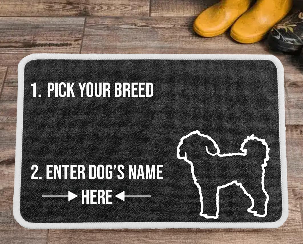 PET REBELLION | Machine Washable & Absorbent | Personalised Extra-Large Pet Feeding Mat | Customisable with Your Pet's Name | Non-Slip Backing | Cavapoochon Charcoal