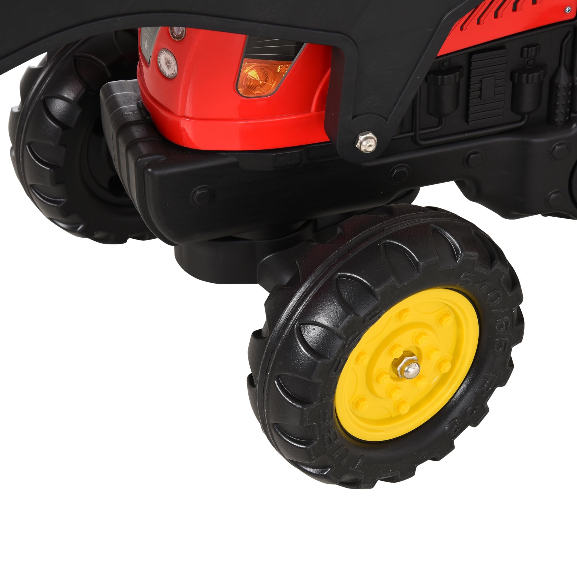HOMCOM Tractor a Pedales con Remolque Excavador con Pala Frontal Juguete de Conducción para Mayores de 3 Años Dirección y Palas Fáciles de Controlar Soporta hasta 35 kg 179x42x59 cm Rojo