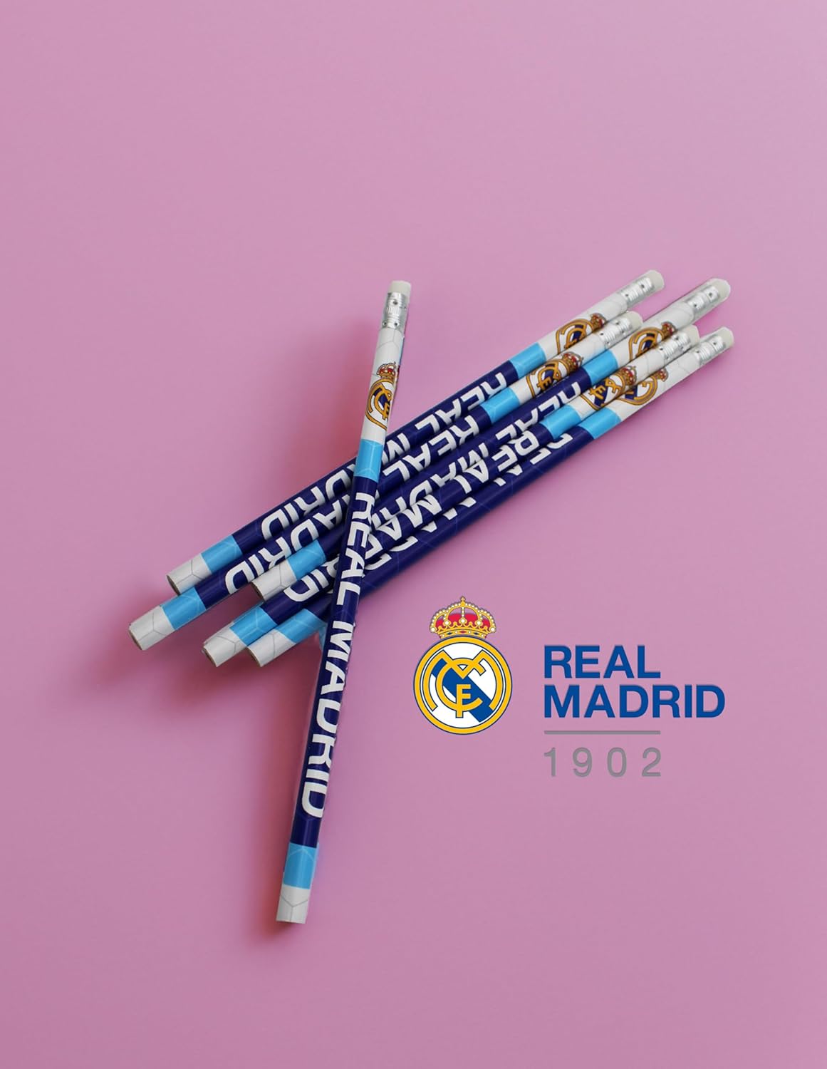 CyP Brands- Real Madrid, Stationery Set, Pencils with Rubber, Pencils, School Supplies, Writing, Blue, Official Product
