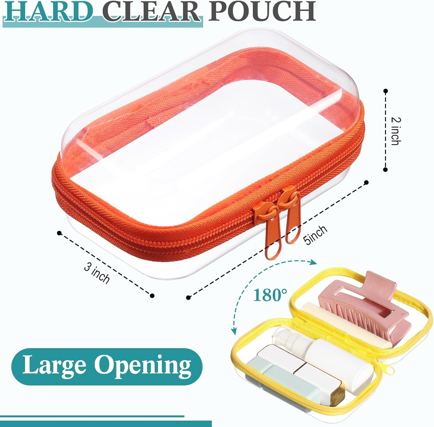 Sanwuta 6 Pcs Clear Hard Zipper Case Pencil Pouches Hard Plastic Zipper Pouches Makeup Bag Transparent Cases for Snacks Plastic Storage Organizer Box for Travel Assorted Color 5 x 3 x 2 Inch