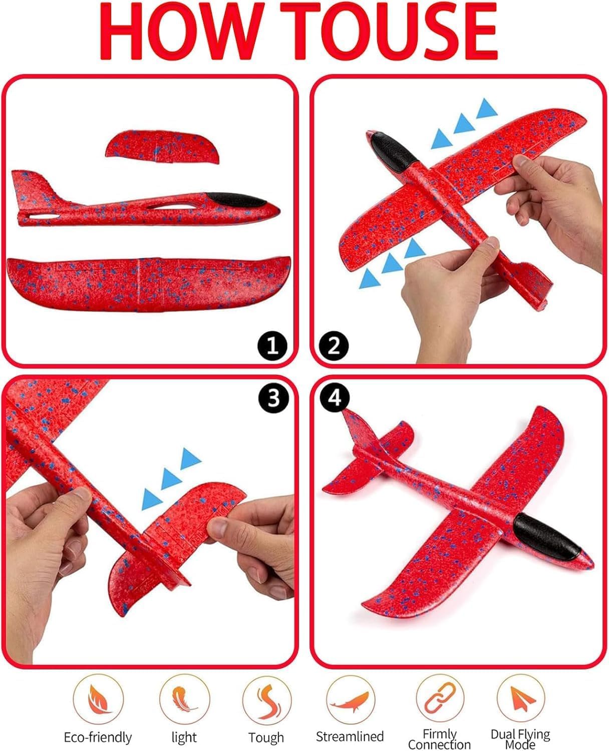 WaaRiuQ 4 Foam Glider Planes for Kids Foam Airplanes for Outdoor Play Foam Plane Toys with Smooth Flight - Image 4