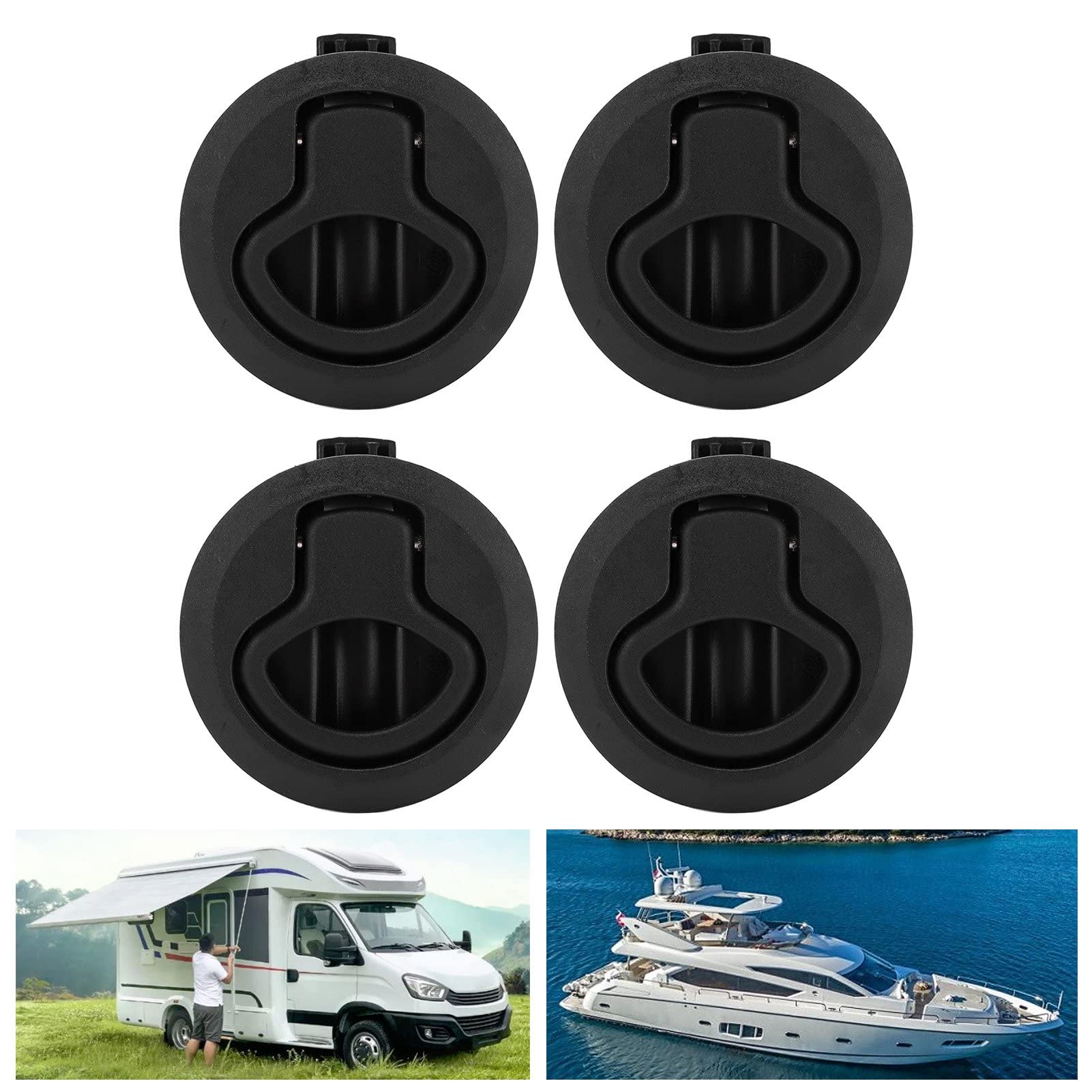 Marine Flush Pull Shaft Latch, lam Latch Marine Flush Pull, Round Pull Latch, Boat Cabinet Hardware, Round Deck Lock, 61mm Round Hoop Lock Black ABS Hardware