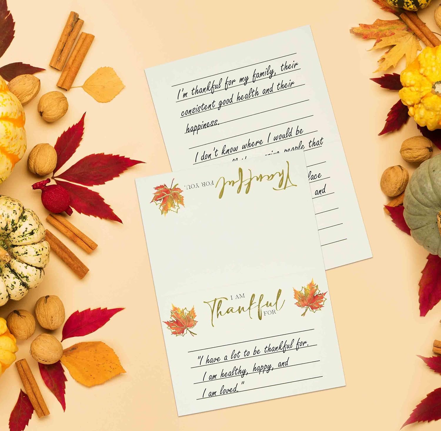 50 Count Thankful Cards 2.5 x 3.5 Inch Gratitude Place Cards with Gold Foil