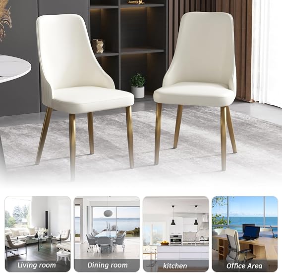 Upholstered Dining Chairs Set of 6,36.6 Modern Accent Dining Chair with Gold Metal Frame&Backrest,Faux Leather Dining Chair for Living Room/Dining Room/Reception Room/Studio/Small Place (Beige)