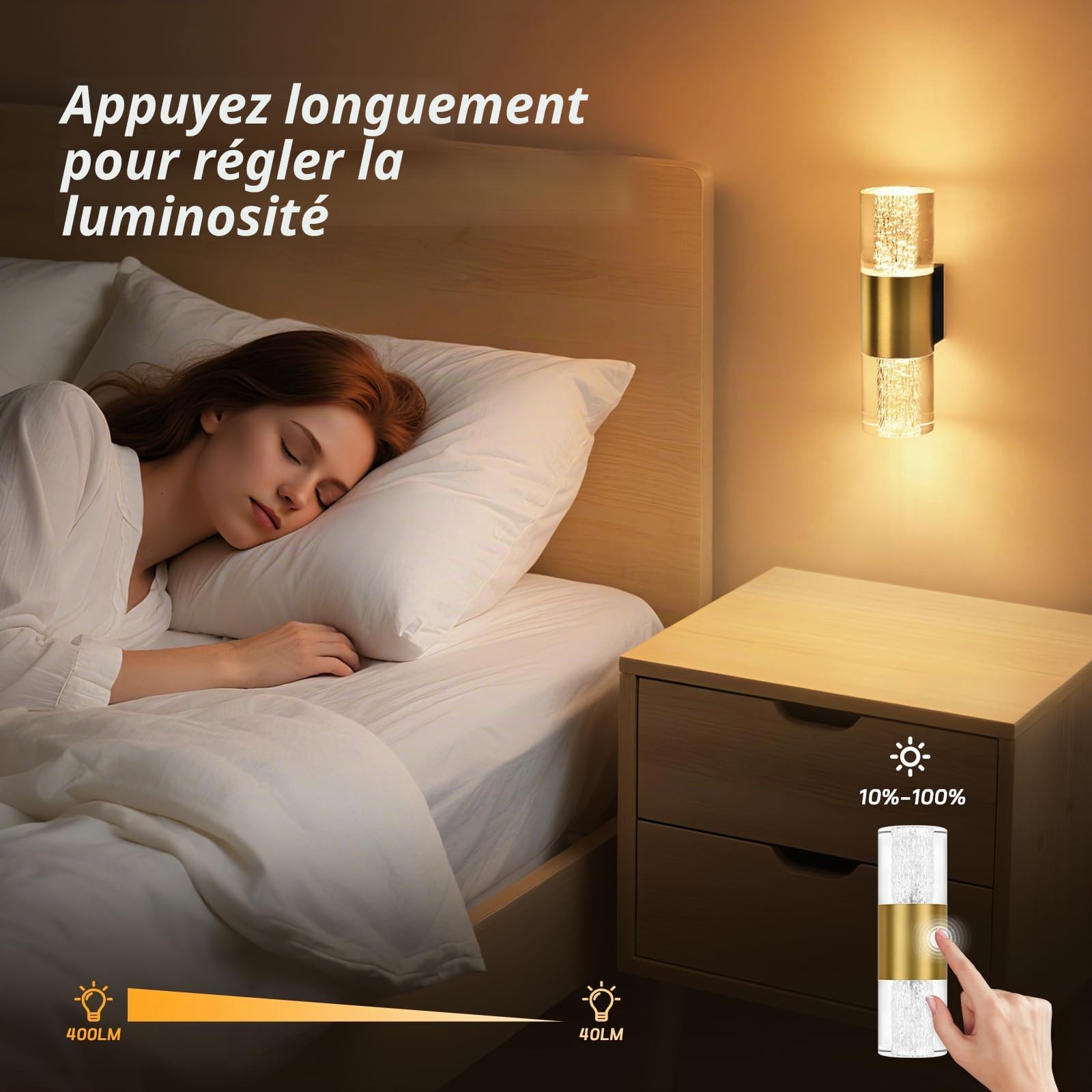YindaLux Applique Murale Intérieur 4W 3CCT Veilleuse Gradable 2PCS Or