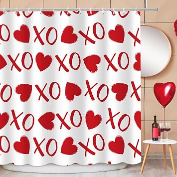 APROPHIC Funny Valentines Shower Curtain for Bathroom Decor - XOXO Romantic Waterproof Fabric Bathroom Curtain Set with 12 Hooks for Bathtubs,