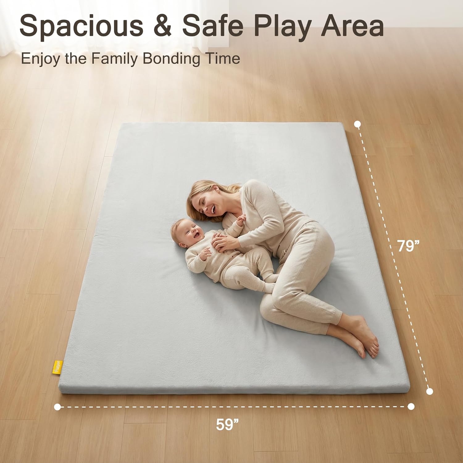 79" ×59" Padded Baby Play Mat for Floor, 1.2" Thick Machine Washable Foam Playmat, Soft Tummy Time Crawling Playpen Mat with Non-Slip Bottom, Fits 79" x59" Playpens