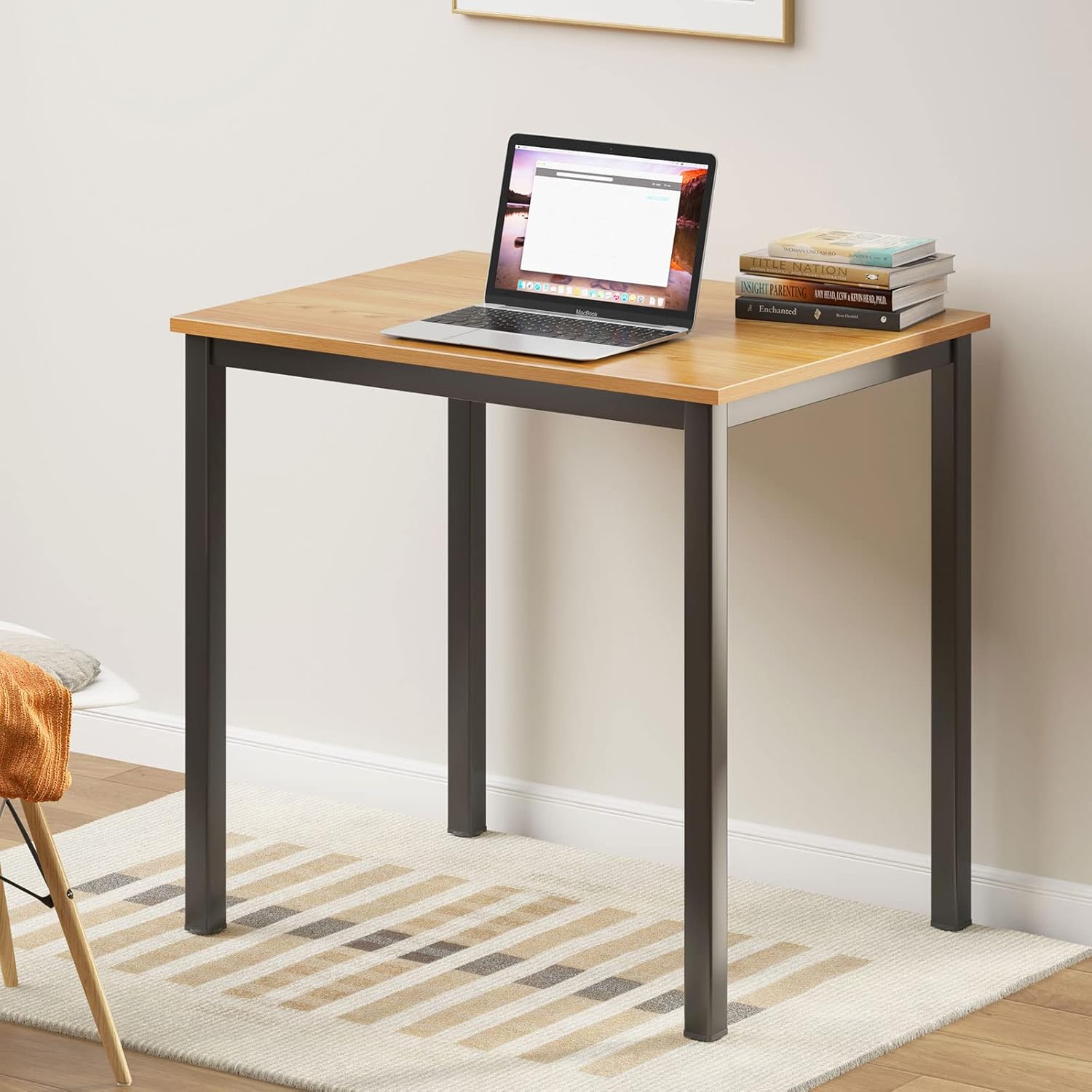 SDHYL 31.5 inches Modern Computer Desk, Wooden Home Office Desk, Small Writing Desk Study Table, Sturdy Workstation, Easy Assemble, Teak (31.5L * 23.6W)