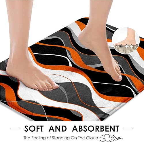 Miniatura 4 de Juego de cortina de ducha geométrica naranja con alfombras, negro y gris, juego de baño moderno naranja con alfombras antideslizantes, cubierta de