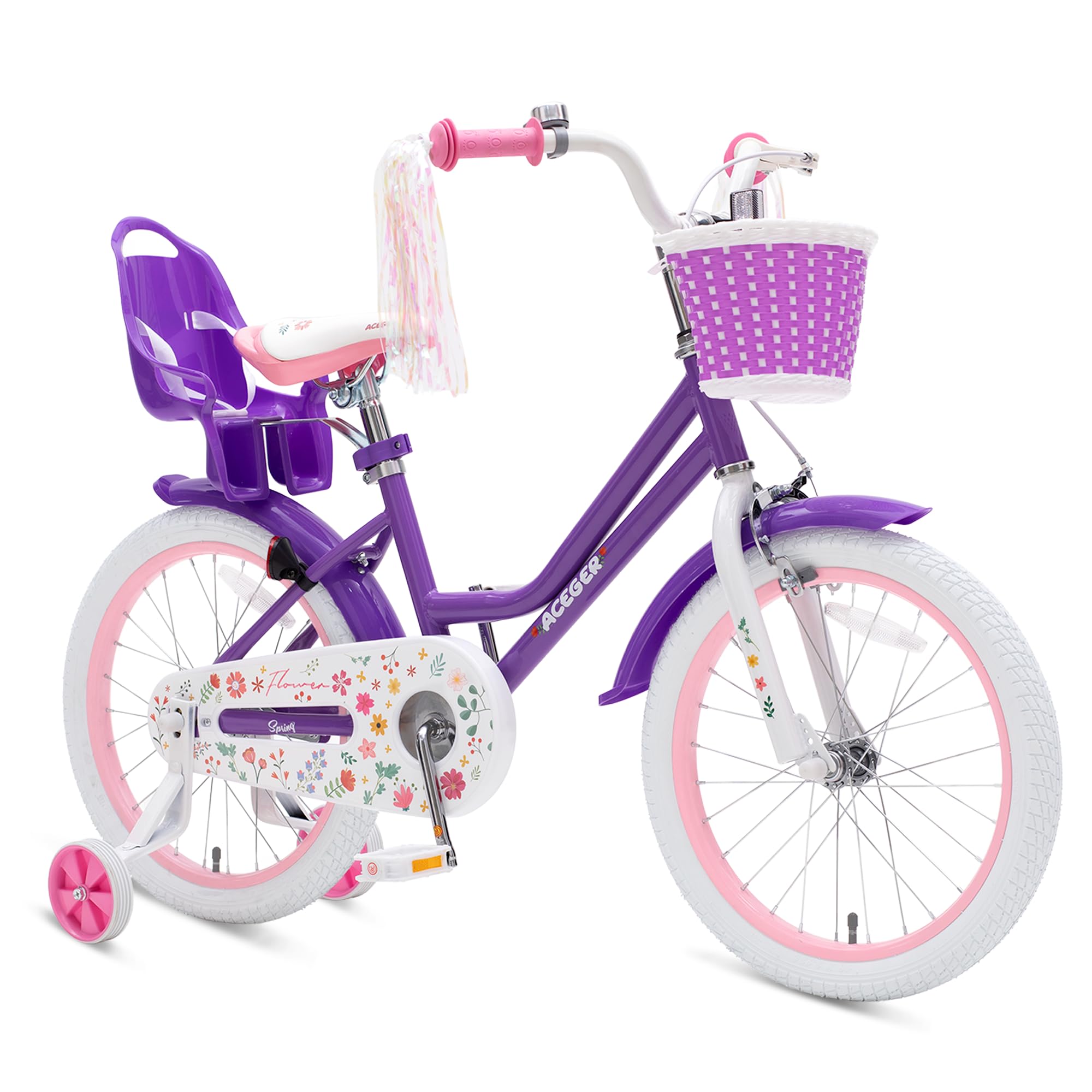 ACEGER Girls Bike with Basket for Ages 2-12 Years Old Kids, 12 14 16 18 Inch with Training Wheels，Princess Style with Streamers, Handbrake &amp; Coaster Brake,Multiple Colors.